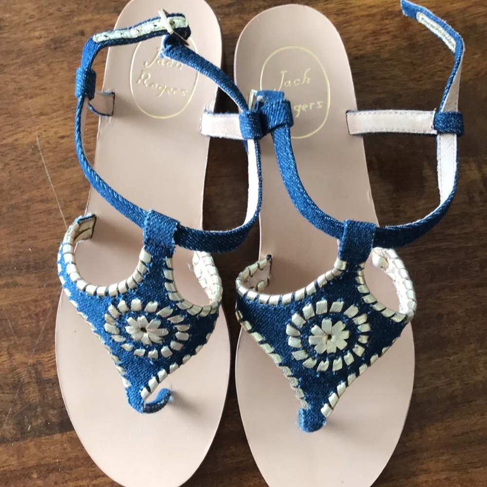 Jack Rogers denim & gold stacked heel - Picture 2 of 5